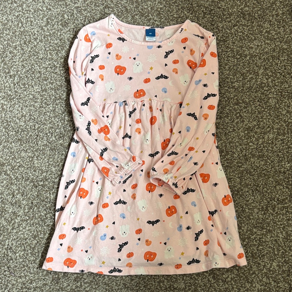 Old Navy Halloween Pumpkin & Bat Pink Long Sleeve Dress